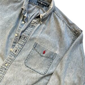Polo Ralph Lauren Men’s Button Down Sz XL Denim Distressed Big Shirt GUC